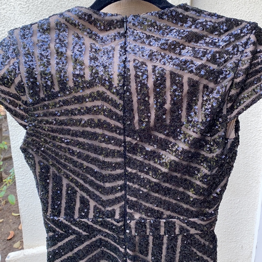 Rubber Ducky black gorgeous sequin low cut dress w/ slit up the front at bottom. - Picture 10 of 14